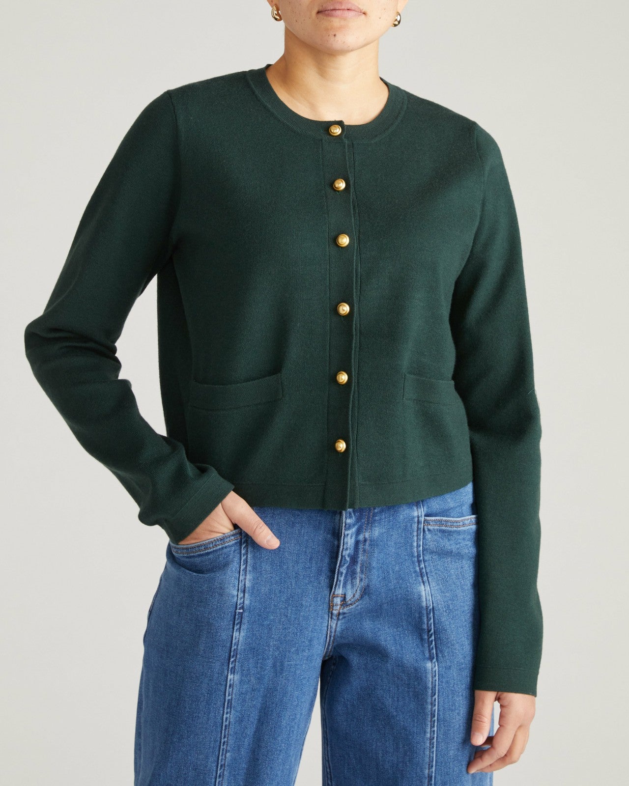 Universal Standard Gabrielle Button-Front Cardigan - Forest Green