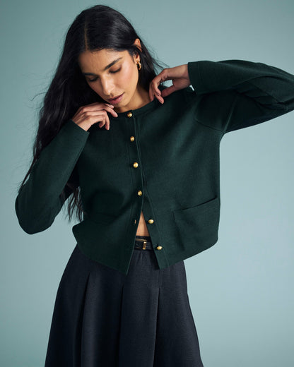 Universal Standard Gabrielle Button-Front Cardigan - Forest Green