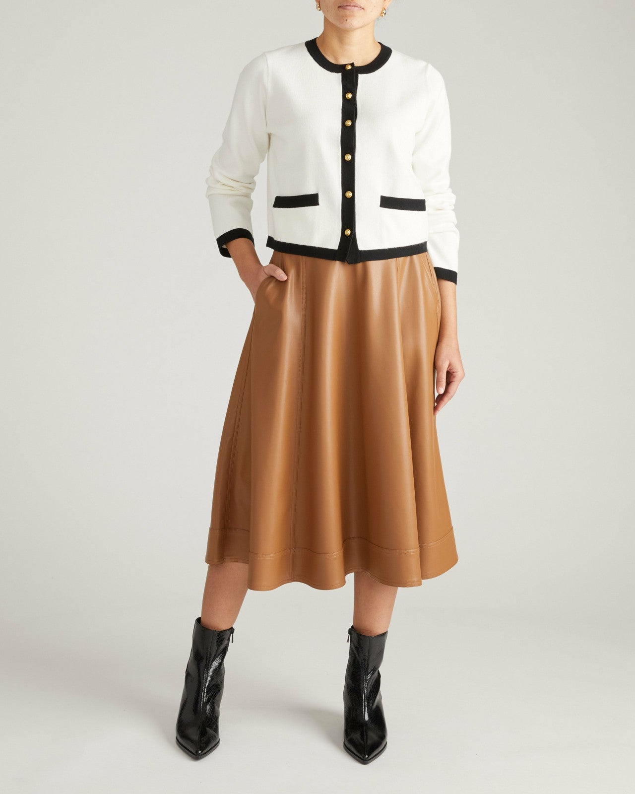 Universal Standard Gabrielle Button-Front Cardigan - Cream with Black Accents