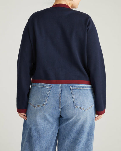 Universal Standard Gabrielle Button-Front Cardigan - Midnight with Red Accents