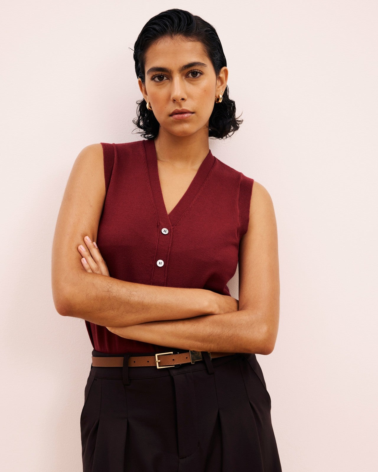 Universal Standard Savvy Fine Knit Cardigan Vest - Red Geranium
