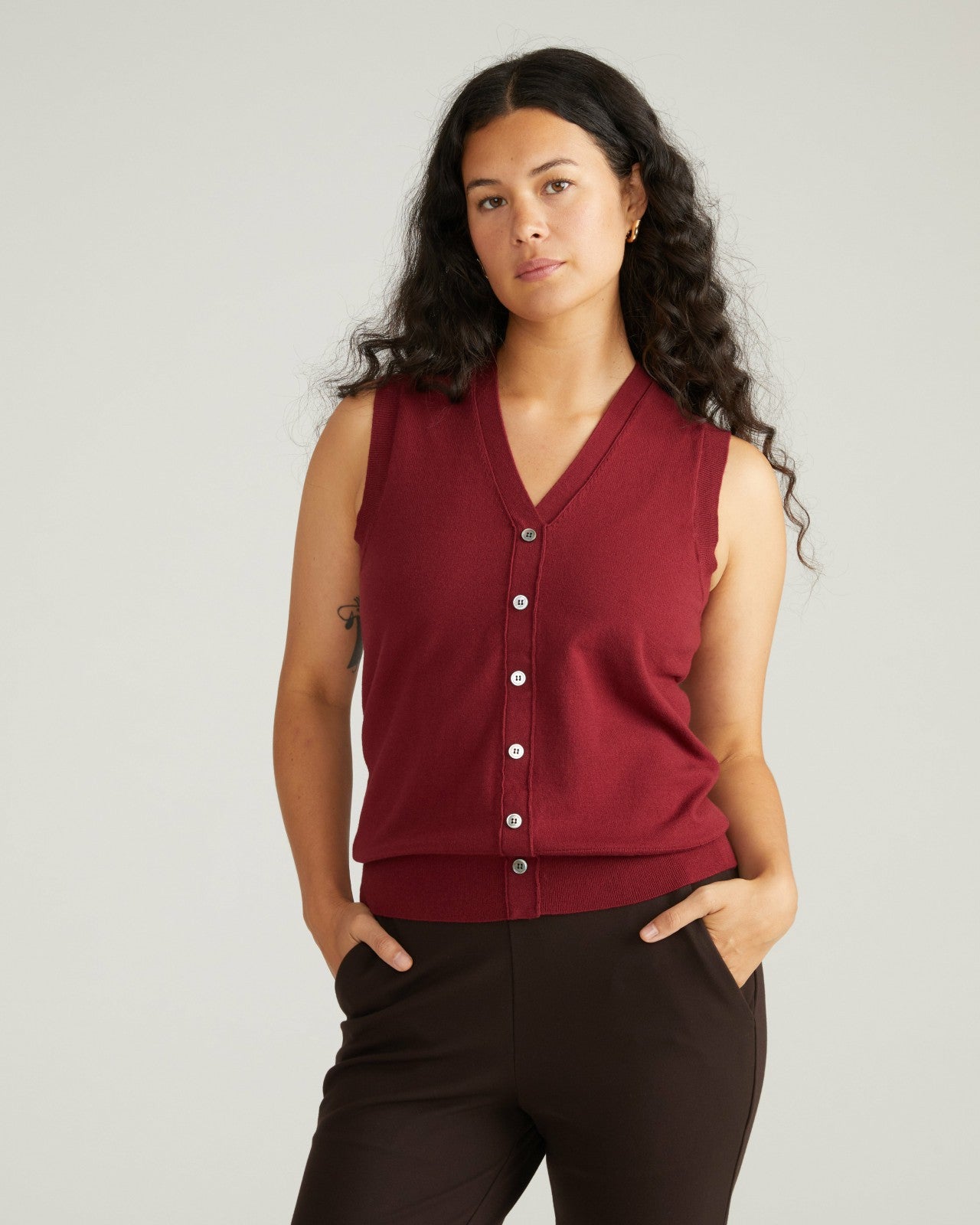 Universal Standard Savvy Fine Knit Cardigan Vest - Red Geranium