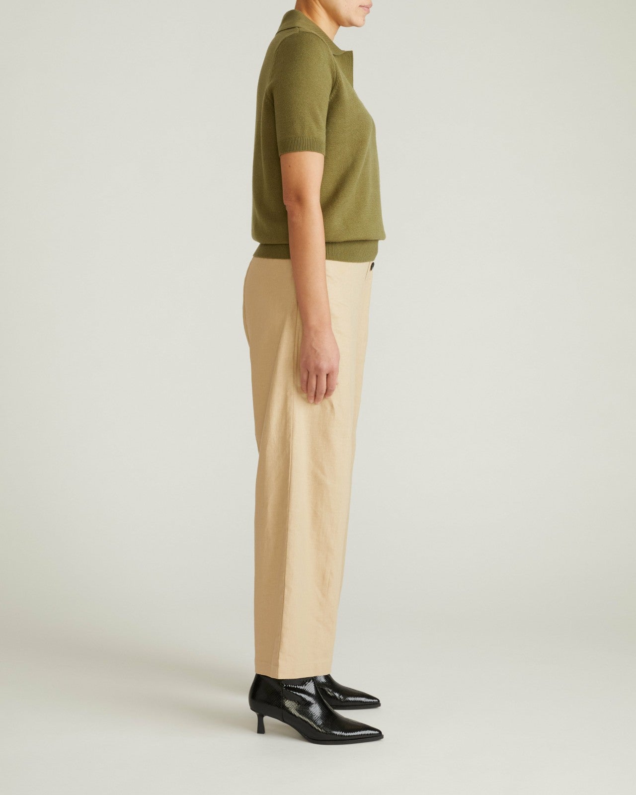 Universal Standard Savvy Fine Knit Short Sleeve Polo Sweater - Olive Leaf