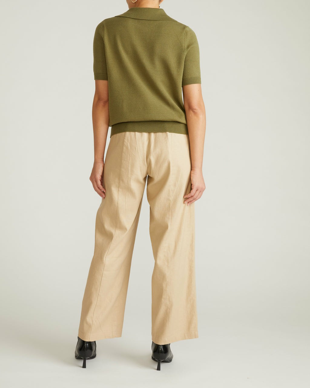 Universal Standard Savvy Fine Knit Short Sleeve Polo Sweater - Olive Leaf