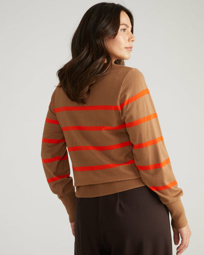 Universal Standard Savvy Fine Knit Crew Sweater - Classic Camel/Poppy Stripe