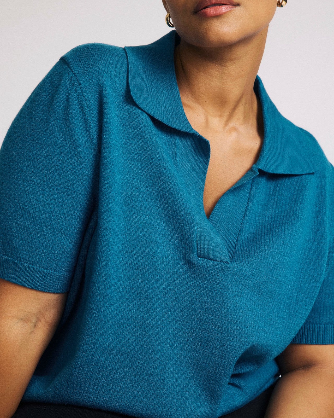 Universal Standard Savvy Fine Knit Short Sleeve Polo Sweater - Blue Beetle