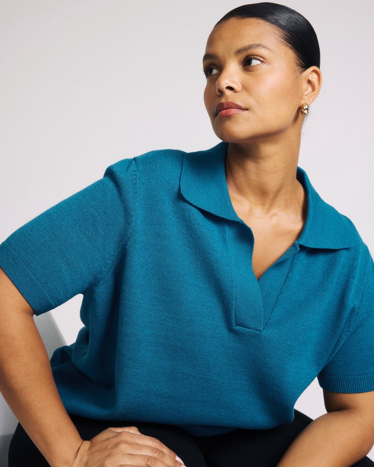 Universal Standard Savvy Fine Knit Short Sleeve Polo Sweater - Blue Beetle