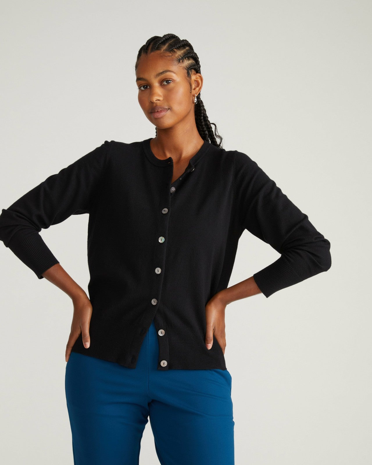 Universal Standard Savvy Fine Knit Crewneck Cardigan - Black