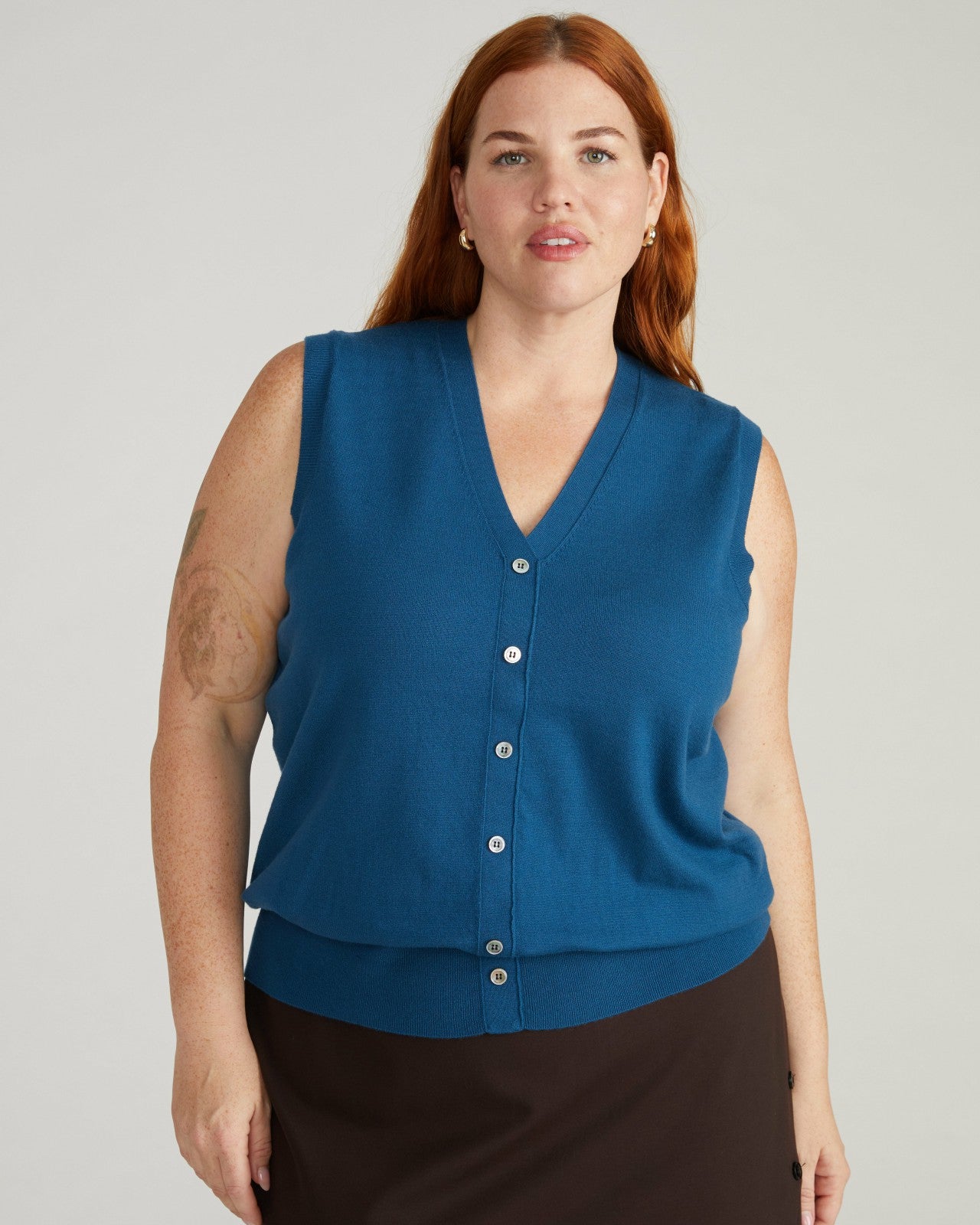 Universal Standard Savvy Fine Knit Cardigan Vest - Blue Teal