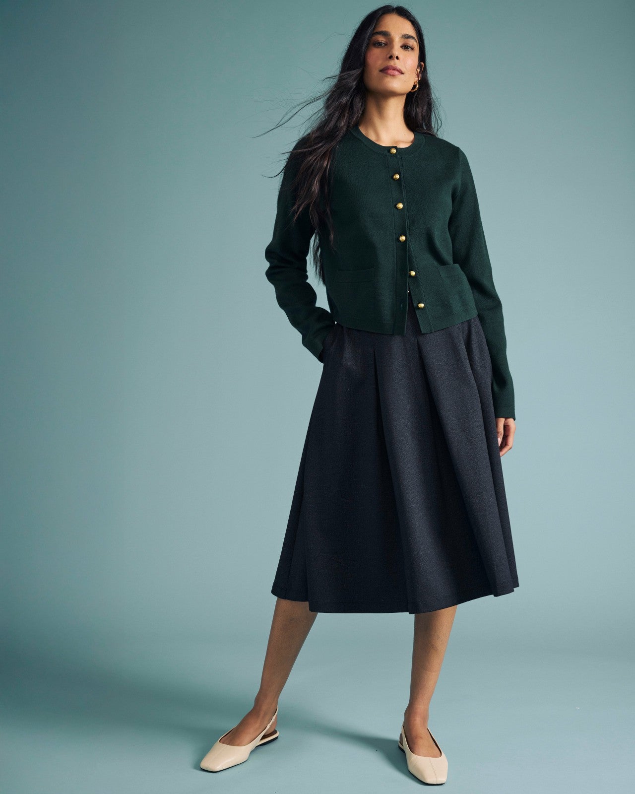 Universal Standard PowerPonte Denim Pleated Skirt - Charcoal
