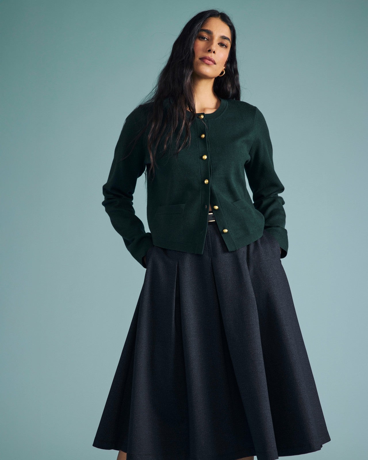 Universal Standard PowerPonte Denim Pleated Skirt - Charcoal