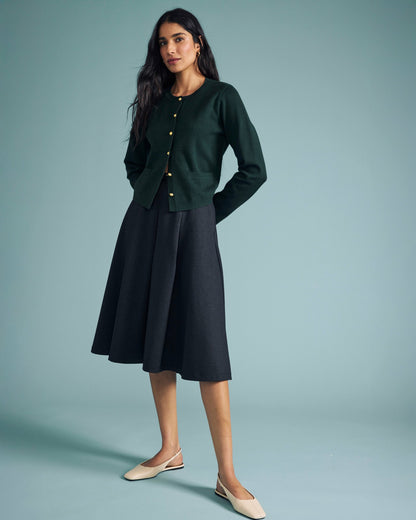 Universal Standard PowerPonte Denim Pleated Skirt - Charcoal