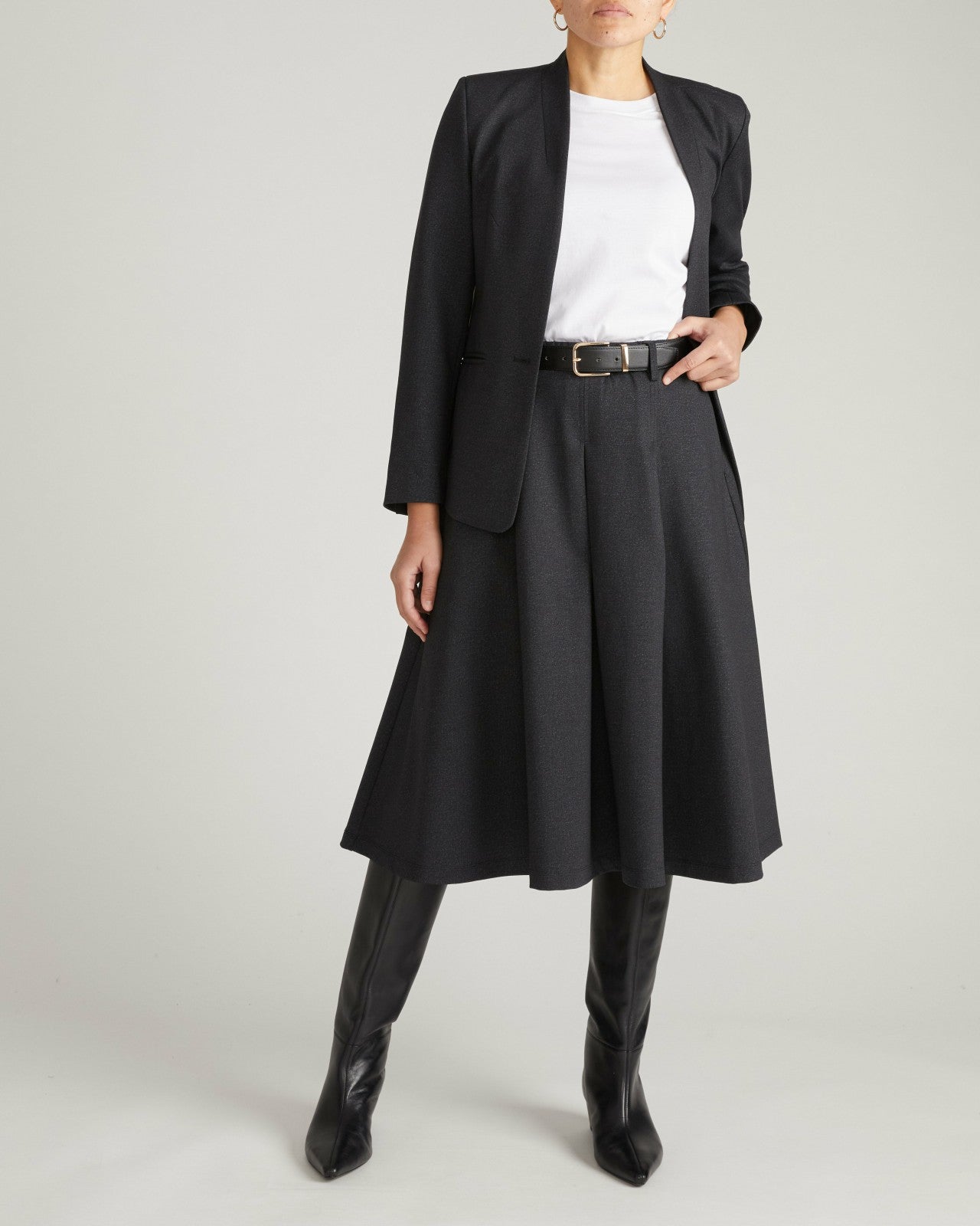 Universal Standard PowerPonte Denim Pleated Skirt - Charcoal