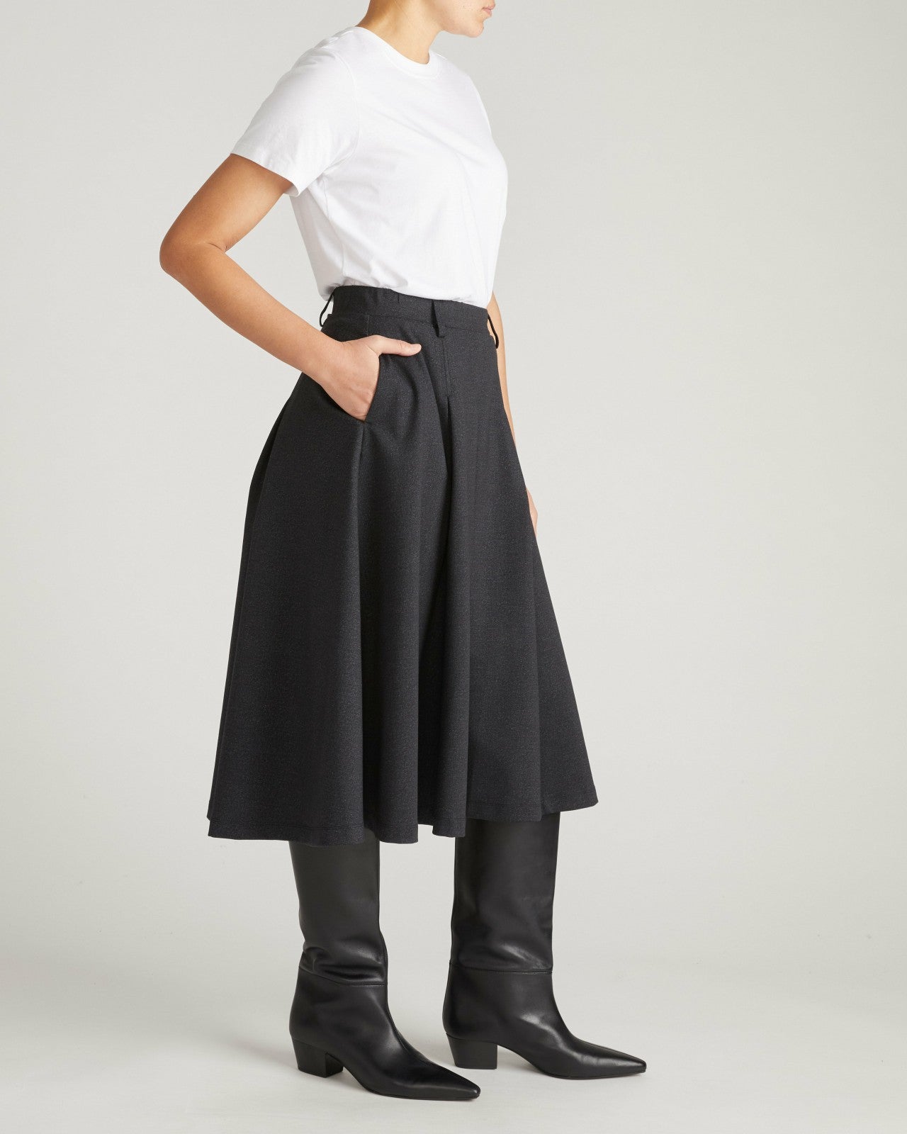 Universal Standard PowerPonte Denim Pleated Skirt - Charcoal