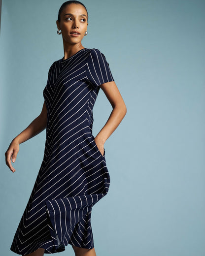 Universal Standard Imani Ponte Dress - Navy Pinstripe