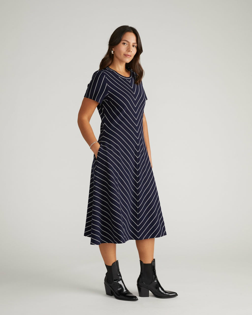 Universal Standard Imani Ponte Dress - Navy Pinstripe