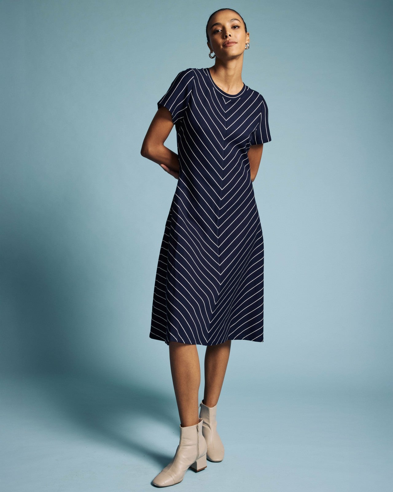 Universal Standard Imani Ponte Dress - Navy Pinstripe