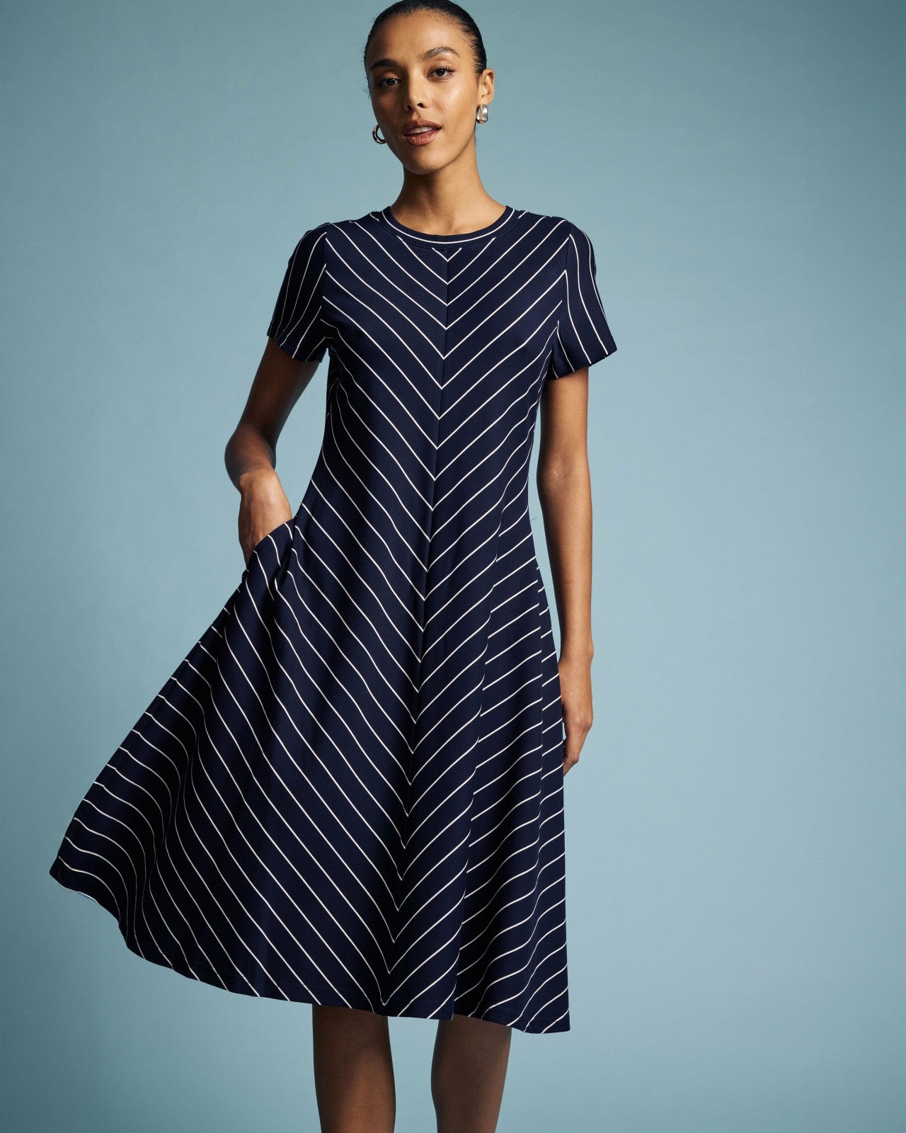 Universal Standard Imani Ponte Dress - Navy Pinstripe