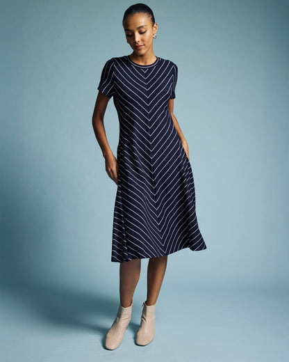 Universal Standard Imani Ponte Dress - Navy Pinstripe