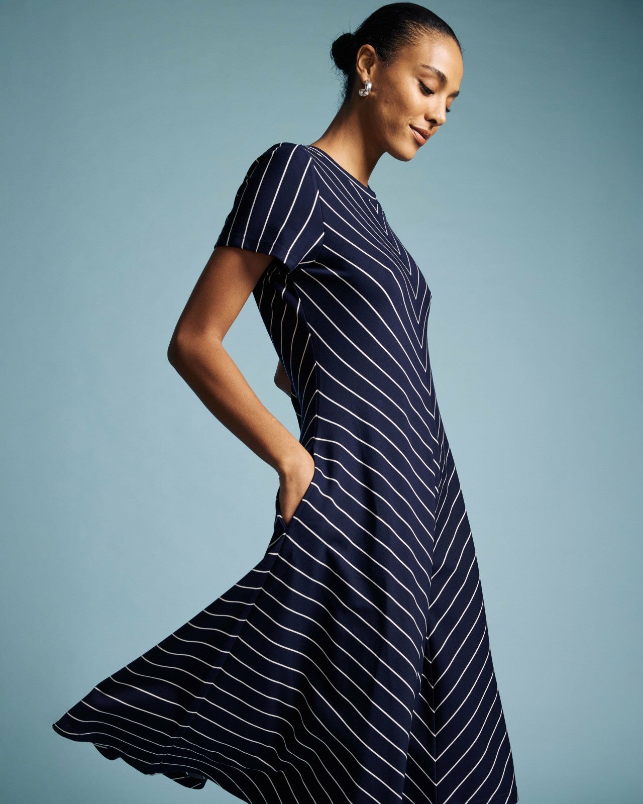 Universal Standard Imani Ponte Dress - Navy Pinstripe