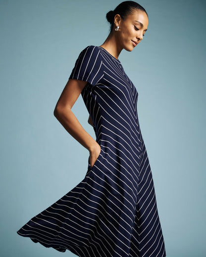 Universal Standard Imani Ponte Dress - Navy Pinstripe