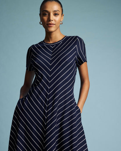 Universal Standard Imani Ponte Dress - Navy Pinstripe