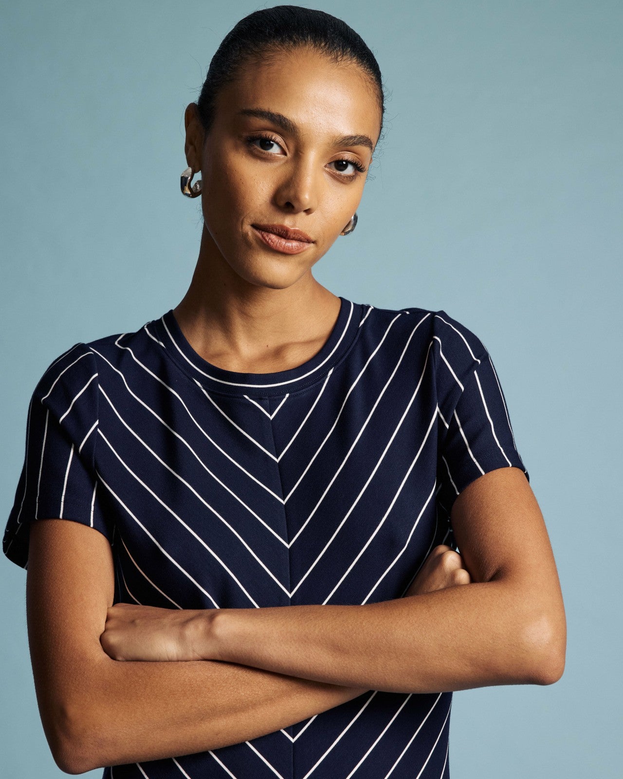 Universal Standard Imani Ponte Dress - Navy Pinstripe