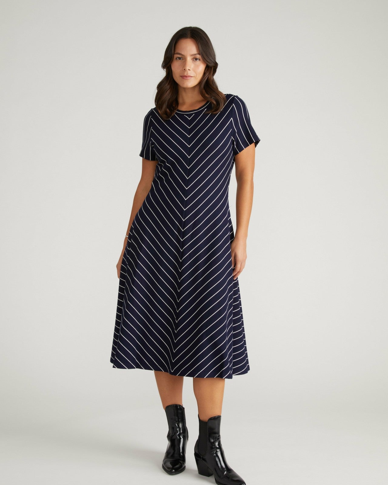 Universal Standard Imani Ponte Dress - Navy Pinstripe