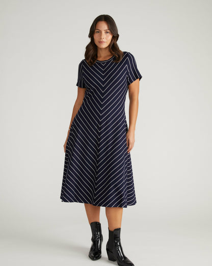 Universal Standard Imani Ponte Dress - Navy Pinstripe