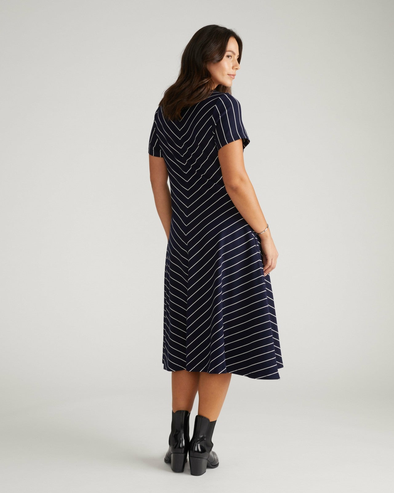 Universal Standard Imani Ponte Dress - Navy Pinstripe