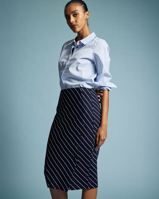 Universal Standard Anya Ponte Skirt - Navy Pinstripe