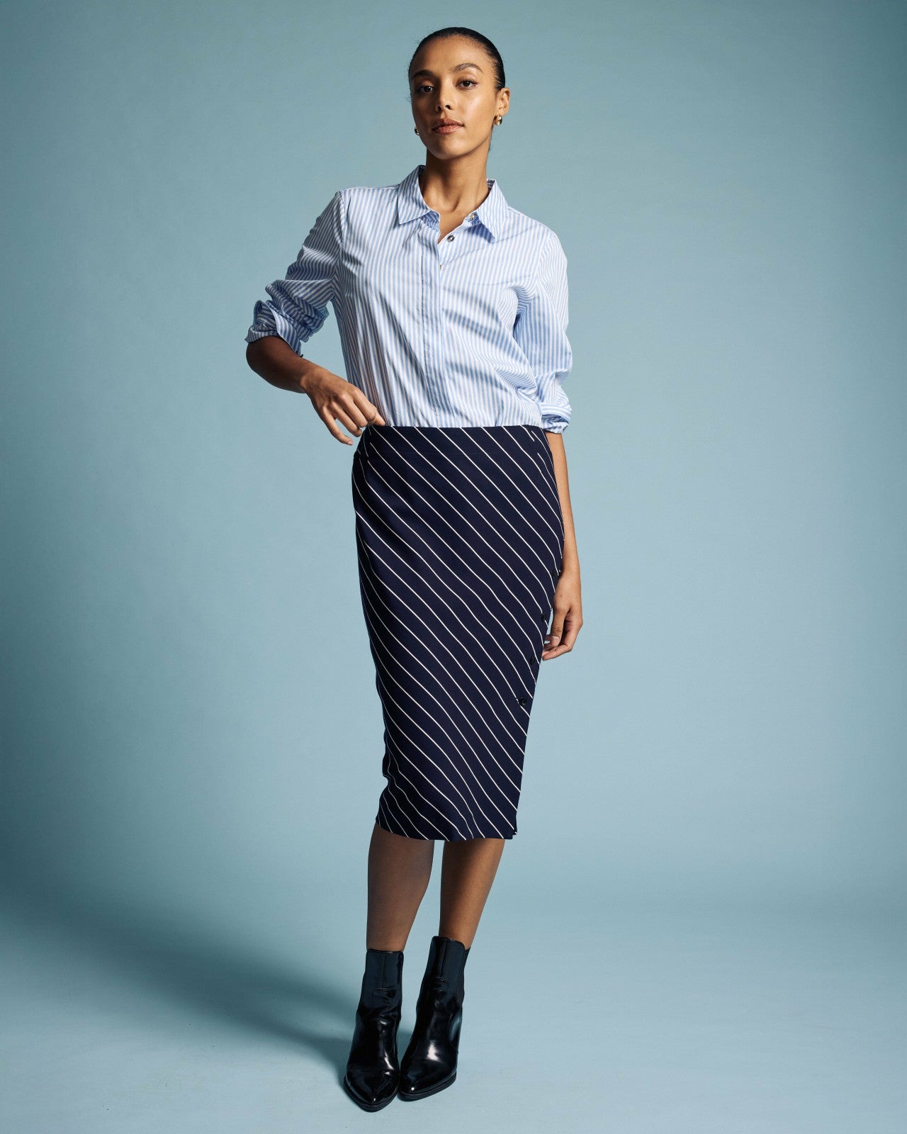 Universal Standard Anya Ponte Skirt - Navy Pinstripe