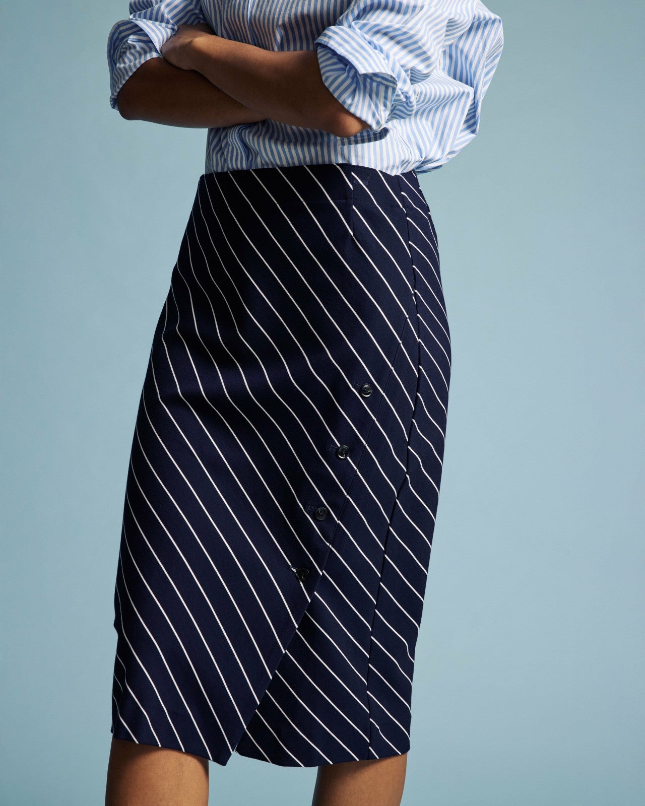 Universal Standard Anya Ponte Skirt - Navy Pinstripe