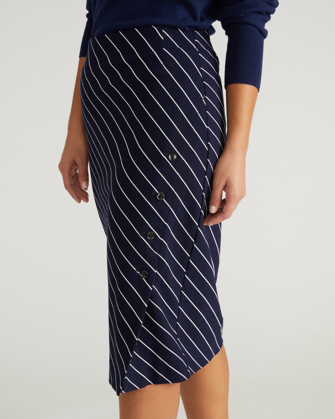 Universal Standard Anya Ponte Skirt - Navy Pinstripe