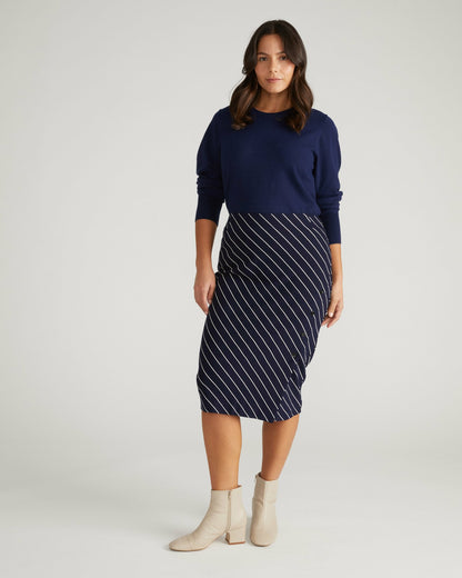 Universal Standard Anya Ponte Skirt - Navy Pinstripe