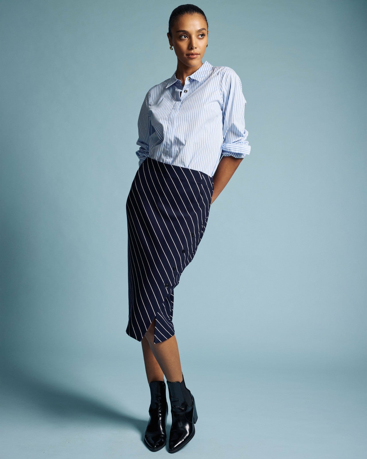 Universal Standard Anya Ponte Skirt - Navy Pinstripe