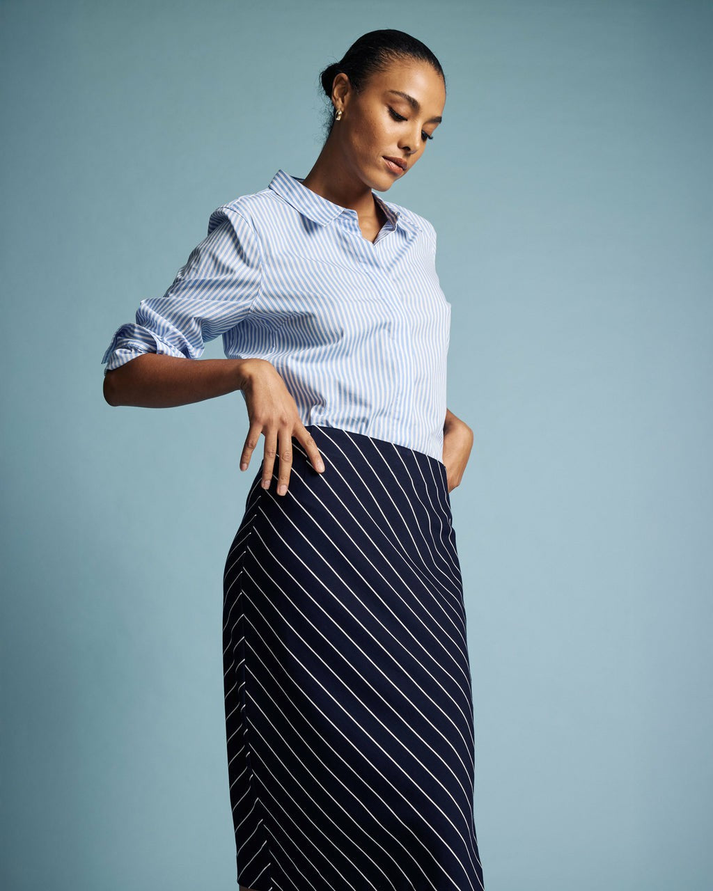 Universal Standard Anya Ponte Skirt - Navy Pinstripe