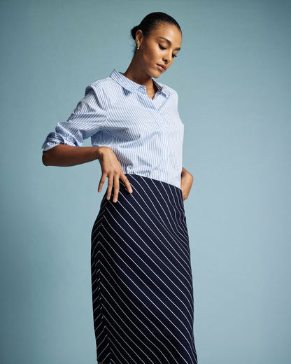 Universal Standard Anya Ponte Skirt - Navy Pinstripe