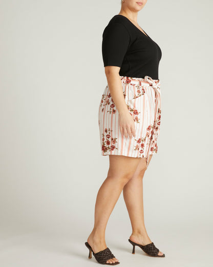 Universal Standard Harbor Stretch Linen Blend Paperbag Shorts - Wild Flower Bouquet Print