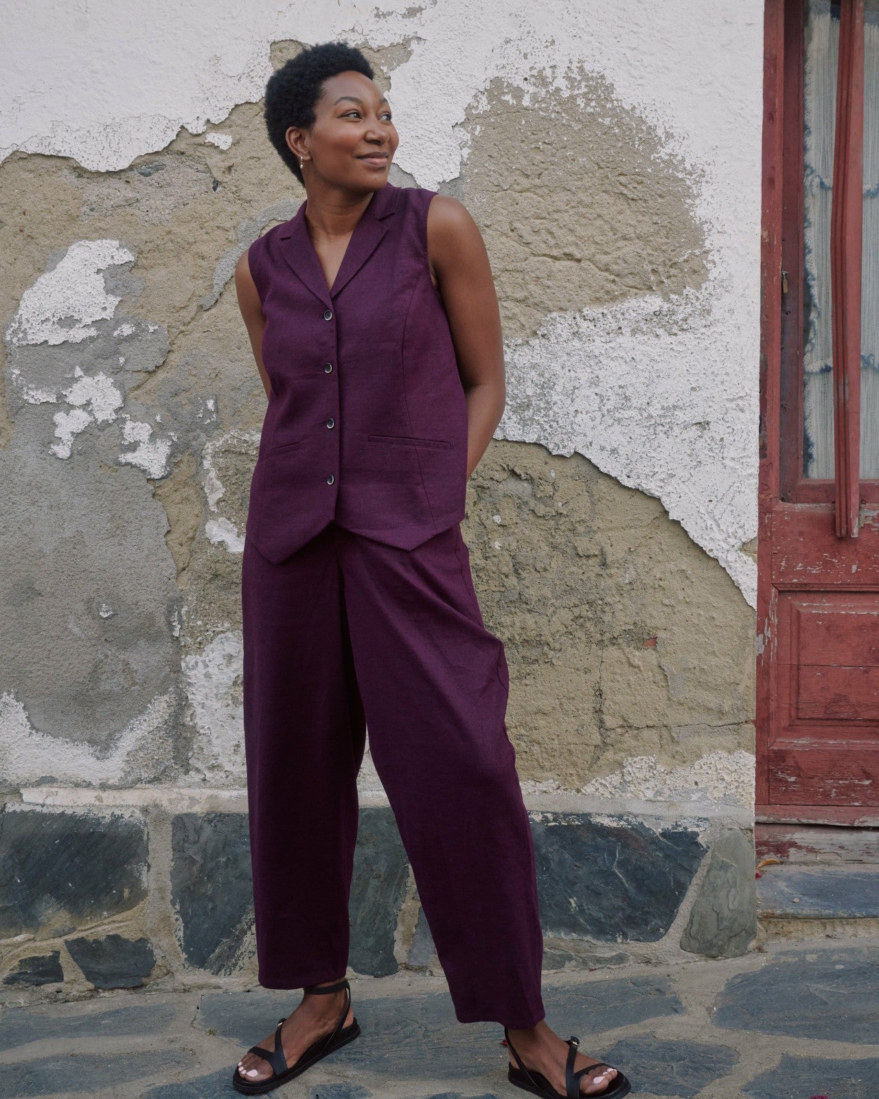 Universal Standard Lou Barrel Leg Linen Blend Pants - Acai