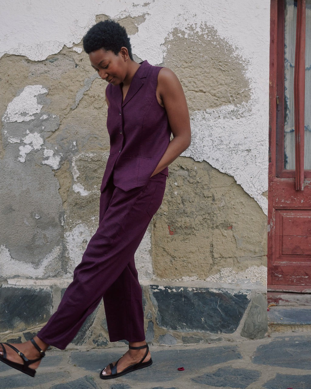 Universal Standard Lou Barrel Leg Linen Blend Pants - Acai