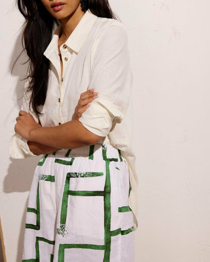 Universal Standard Juniper Linen Blend Easy Pull-On Shorts - Green Paint Print