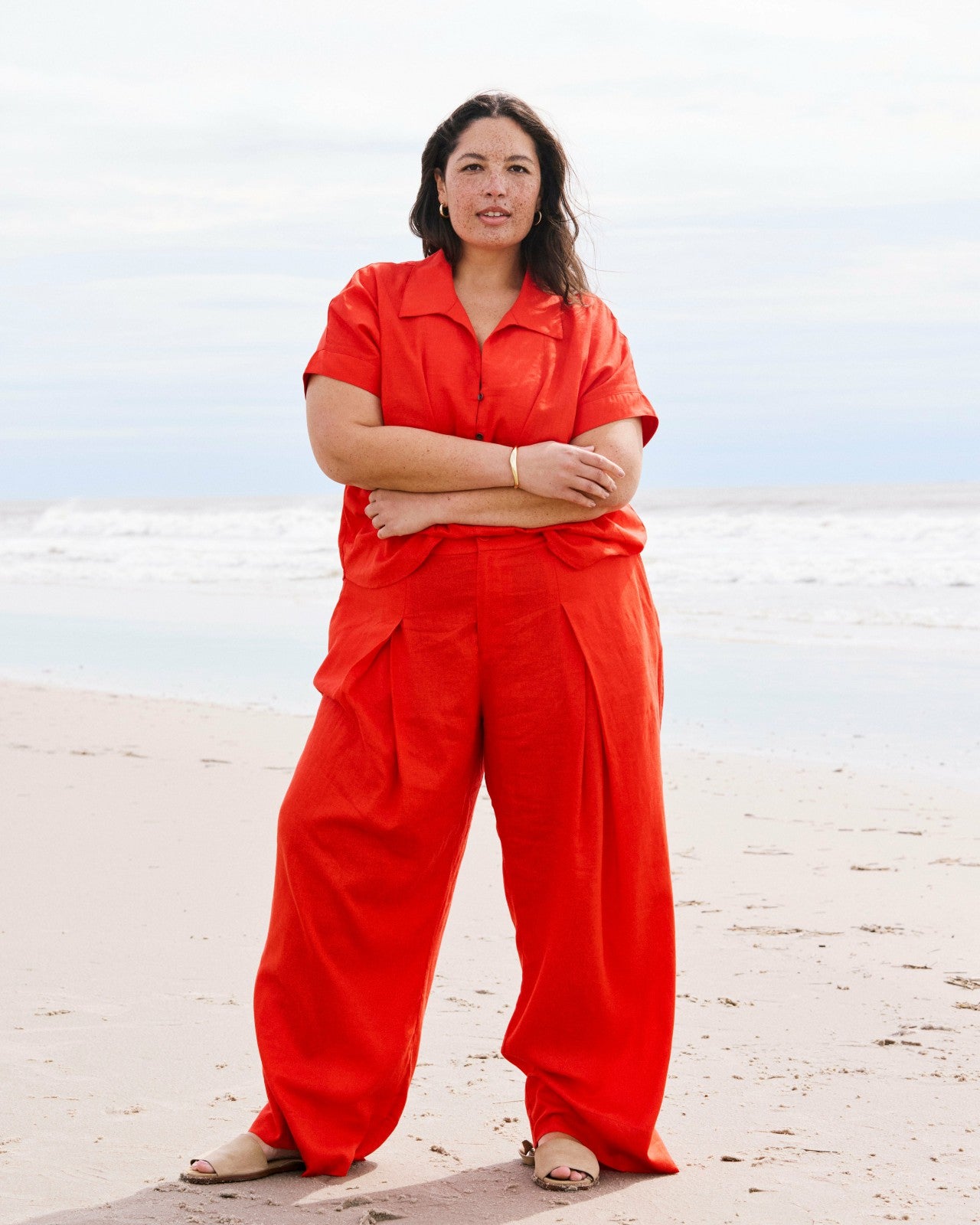 Universal Standard Marley Wide Leg Linen Blend Pants - Shoreline Sunset