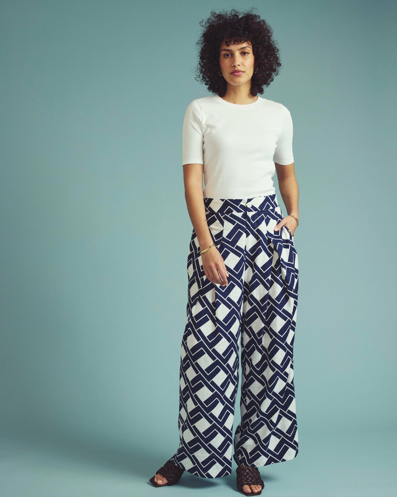 Universal Standard Marley Wide Leg Linen Blend Pants - Geometrica Print