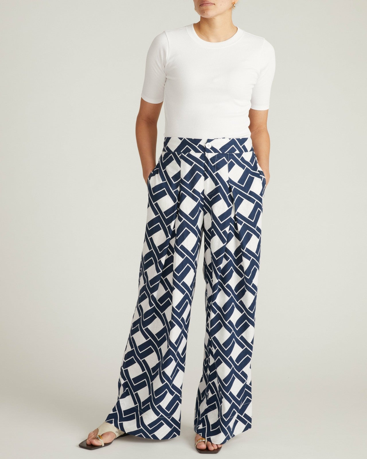 Universal Standard Marley Wide Leg Linen Blend Pants - Geometrica Print