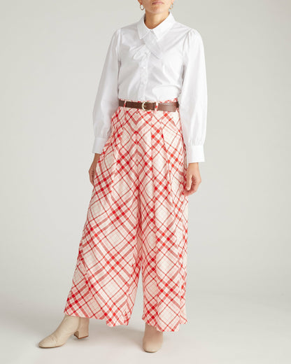 Universal Standard Palais Cooling Cupro Wide Leg Pant - Red Plaid Print