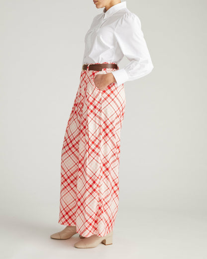 Universal Standard Palais Cooling Cupro Wide Leg Pant - Red Plaid Print
