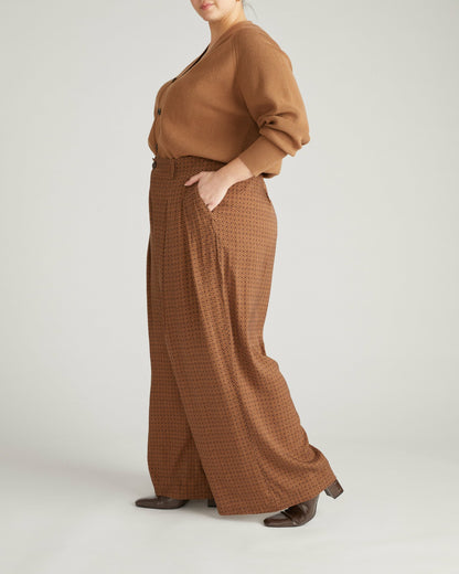 Universal Standard Palais Cooling Cupro Wide Leg Pant - Brown Hacienda Print