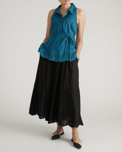Universal Standard Tosca Embroidered Linen Blend Maxi Skirt - Black