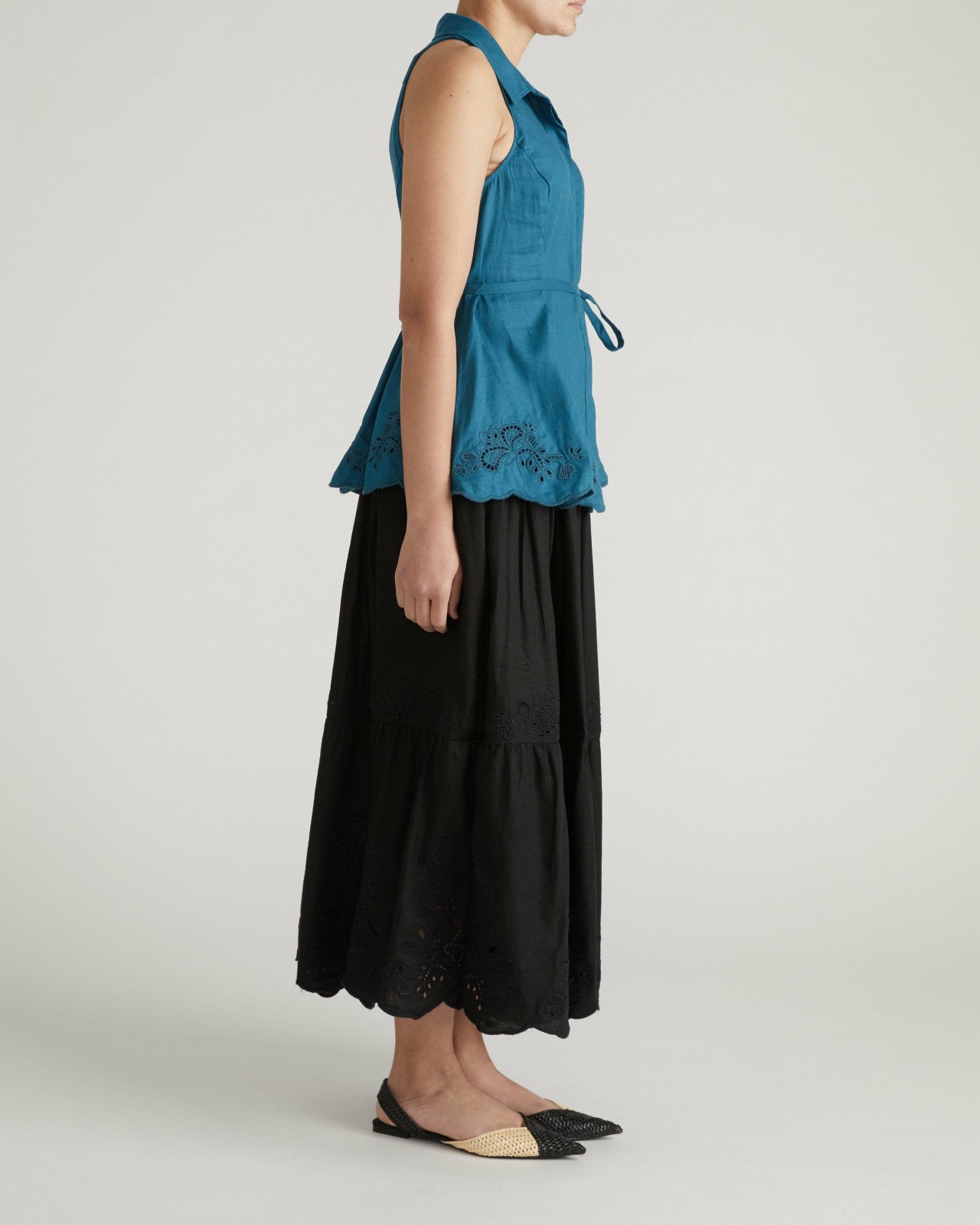 Universal Standard Tosca Embroidered Linen Blend Maxi Skirt - Black